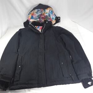 Powder Room Casual Zip Up Long Sleeve Hooded Jacket Womens Size M Black